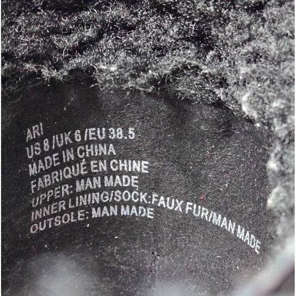 Ankle Boots Urban Hiking Black Lace-Up ARI Justfab Faux Shearling Gold Tone Buck - Picture 7 of 15